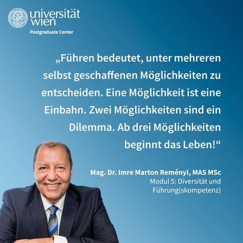 Zitat von Imre Rémenyi: "Führen bedeutet, unter mehreren selbst geschaffenen Möglichkeiten zu entscheiden. Eine Möglichkeit ist eine Einbahn. Zwei Möglichkeiten sind ein Dilemma. Ab drei Möglichkeiten beginnt das Leben!"