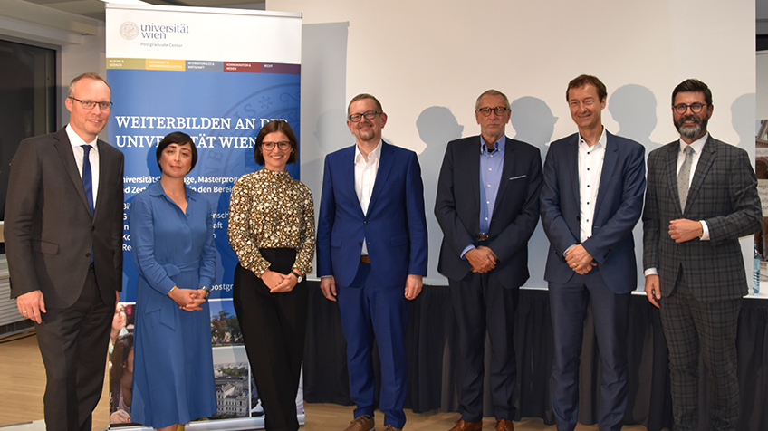 V.l.n.r. Alexander Biach (WKW), Ilkim Erdost (AK Wien), Judith Fritz (Postgraduate Center), Martin Krajcsir (Wiener Stadtwerke GmbH), Konrad Paul Liessmann (Universität Wien), Ronald Maier (Universität Wien), Michael Köttritsch (Die Presse)